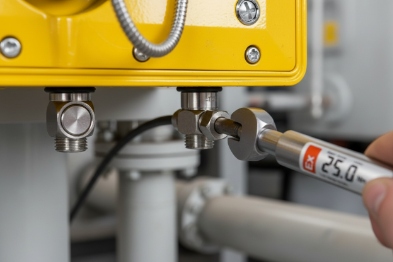 Technician tightening explosion-proof phone cable gland with torque tool for sealed wiring