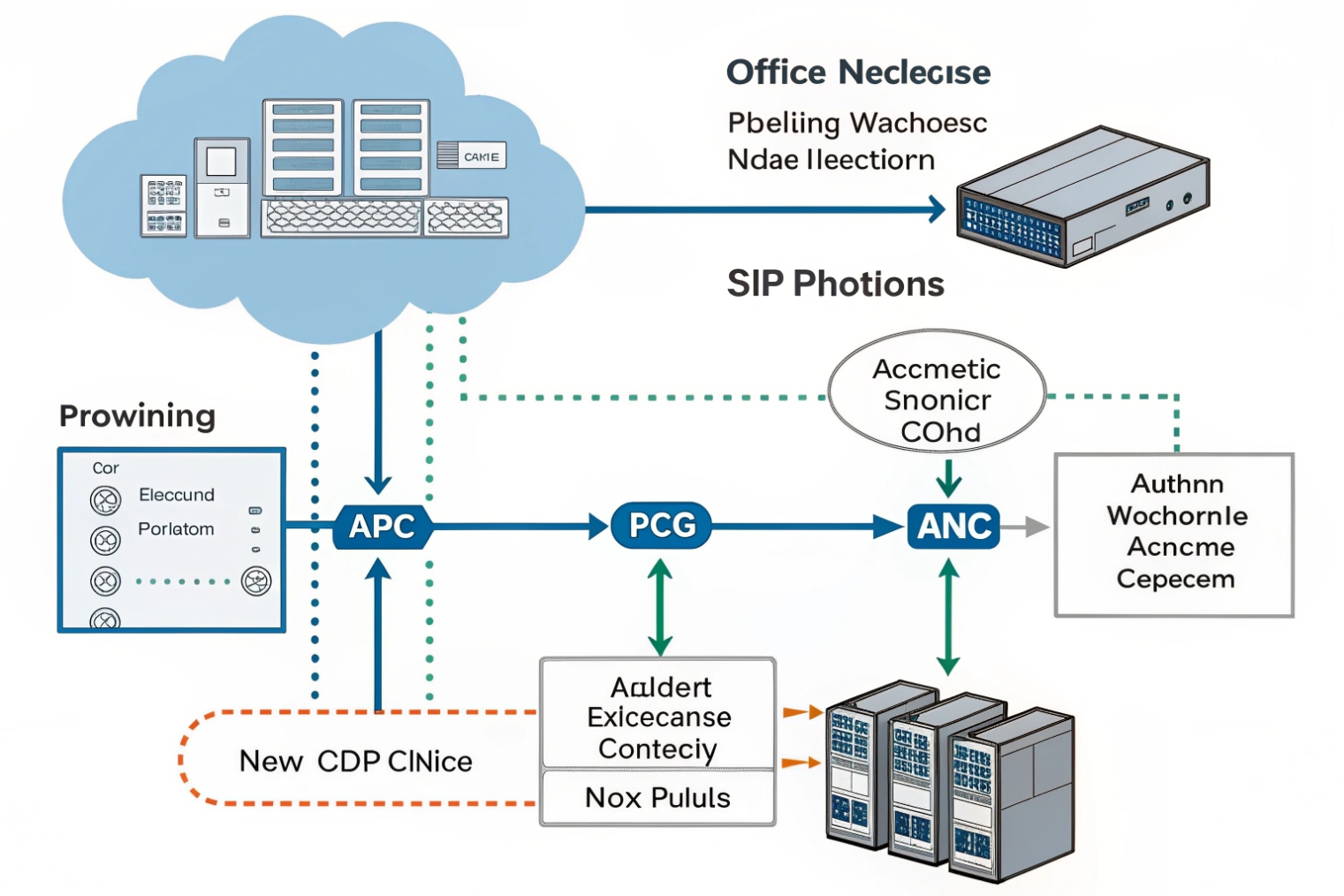 SIP phone system architecture diagram with cloud office platform and network gateways