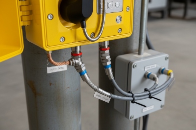 Sealed cable glands and armored conduits wiring EX SIP phone to junction box