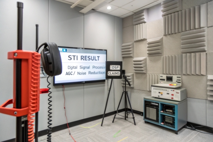 Acoustic lab measuring STI result for DSP noise reduction on VoIP phone
