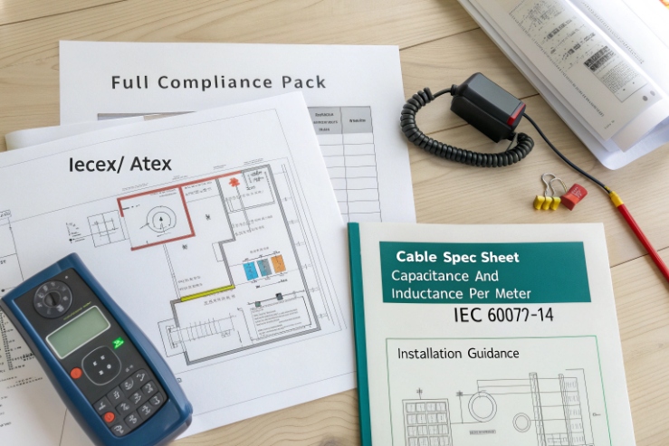 ATEX IECEx compliance pack with cable spec sheet IEC 60079-14 and test documents
