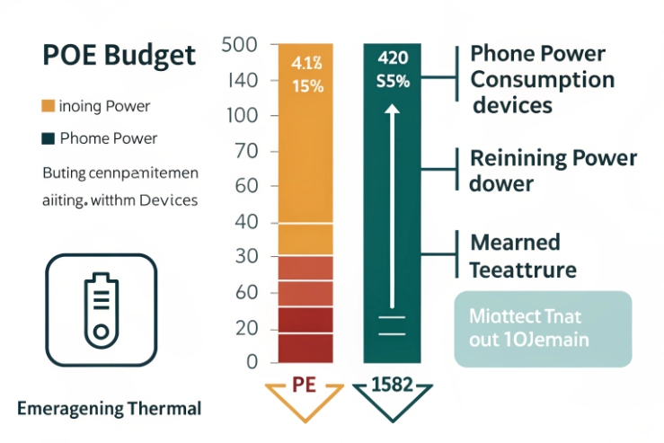 PoE budget chart illustrating phone power consumption and remaining switch power capacity
