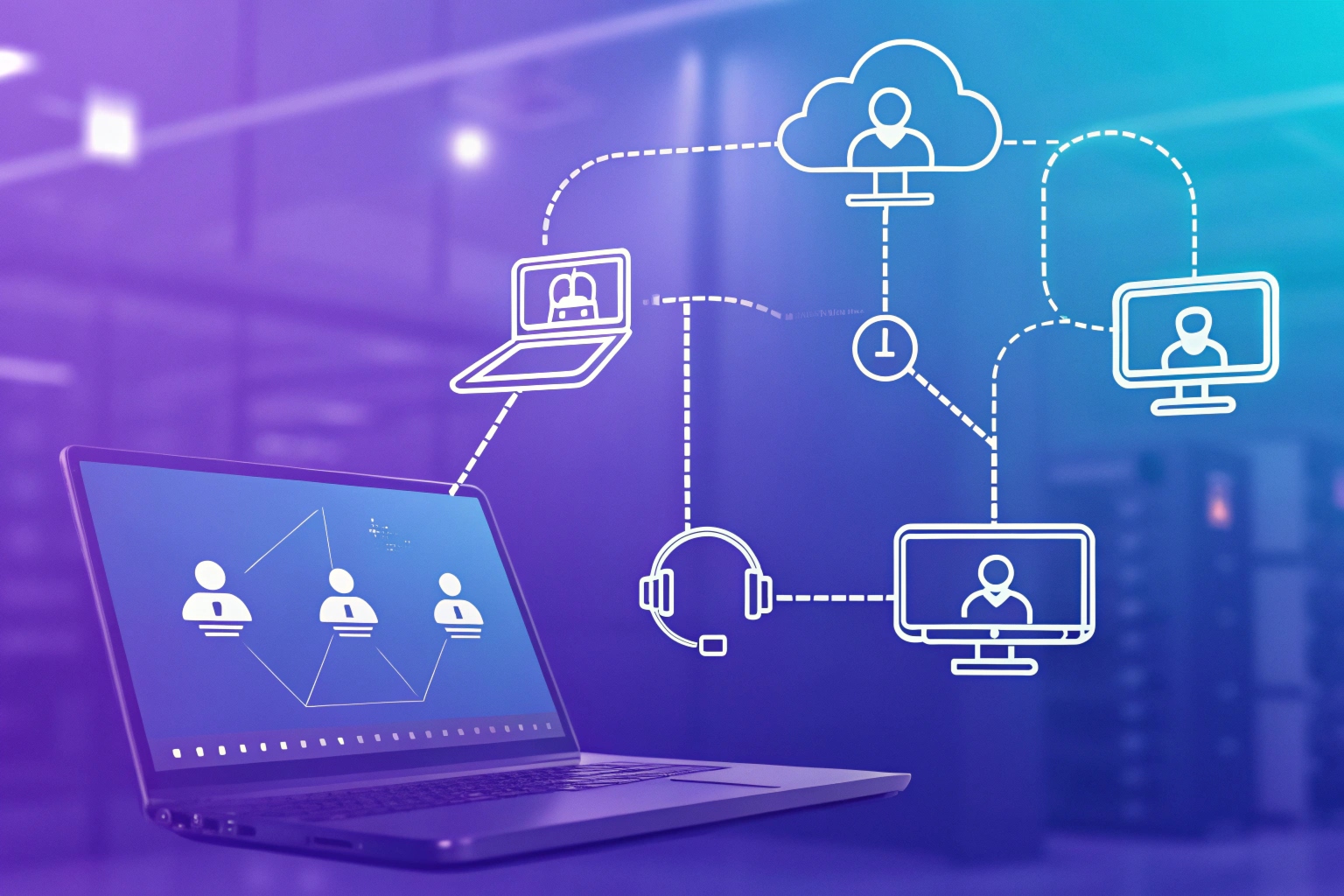 Laptop connecting VoIP devices through secure cloud communication network