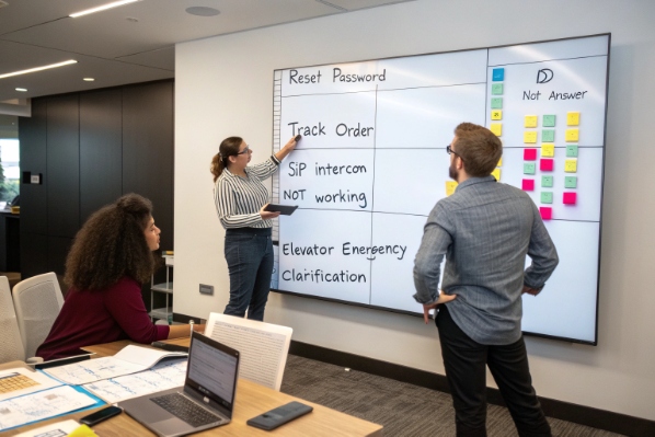 Customer service team planning routing for SIP intercom and emergency support requests