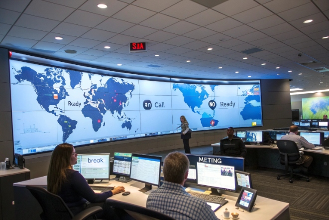 Global operations center monitoring on call and ready agents worldwide