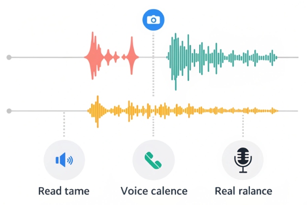 Colorful audio waveforms showing VoIP call recording, speech analysis and media quality monitoring