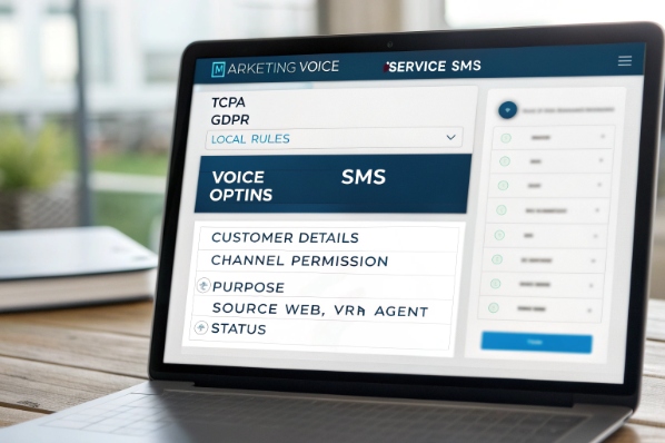 Marketing voice and SMS consent management panel with TCPA GDPR compliance options