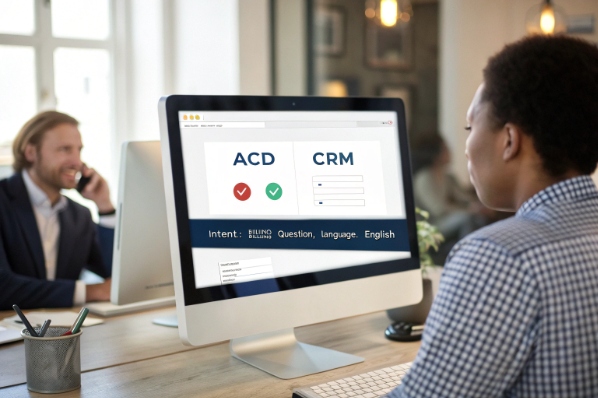 Agent checking ACD CRM integration status on desktop contact center dashboard