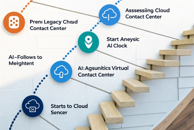 Staircase roadmap from legacy systems to AI powered cloud contact center