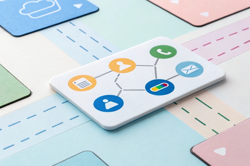 Omnichannel communication workflow icons for phone email users and records