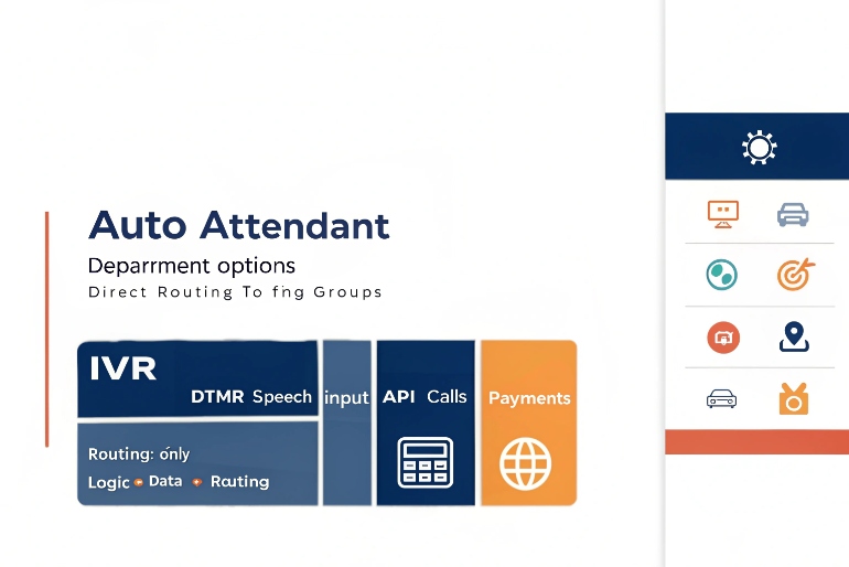 Auto attendant IVR menu design showing payment and department routing options