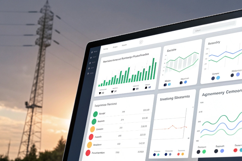 Analytics dashboard monitoring telecom or energy network performance against outdoor infrastructure