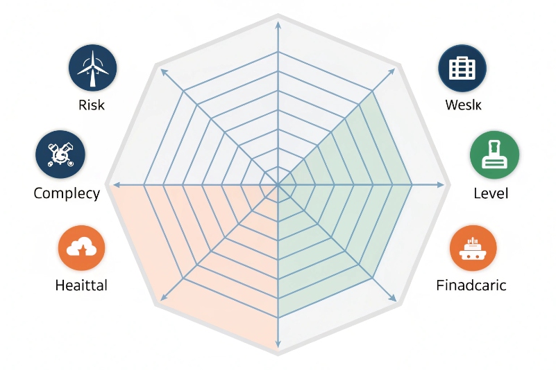 Radar chart template comparing risk complexity health and service levels for customer operations