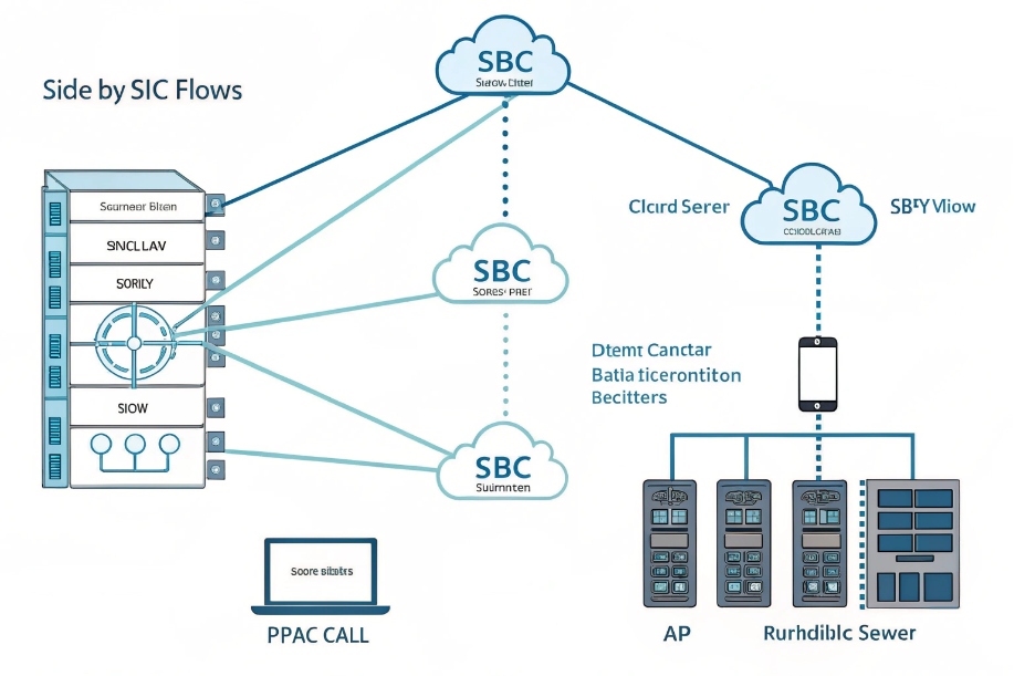 SIP SBC call flow diagram showing servers endpoints and cloud session border controllers