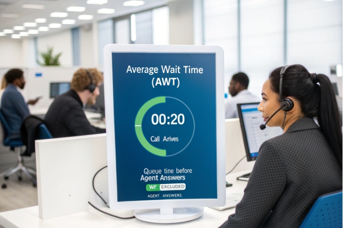 Contact center agent monitoring real-time average wait time dashboard
