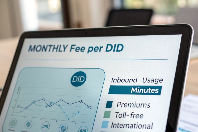 Monthly fee per DID report with inbound usage and VoIP minutes chart