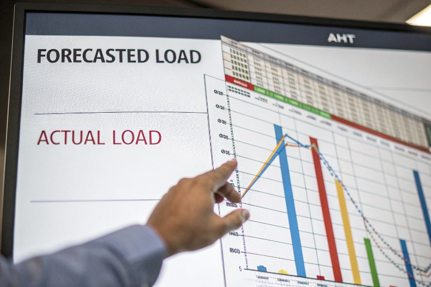 Hand pointing at forecasted vs actual load chart