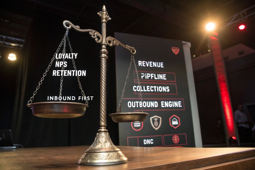 Scales balancing loyalty vs revenue and outbound performance