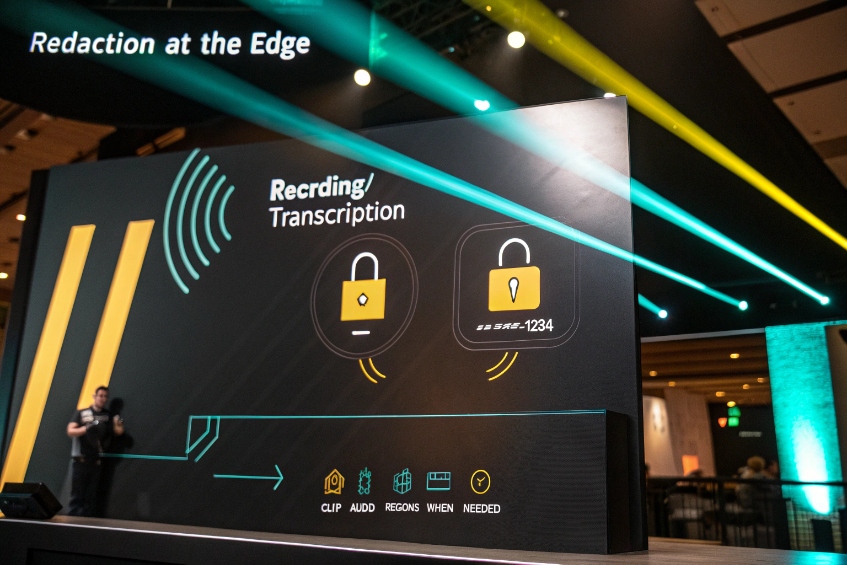 Secure call recording and transcription redaction presentation