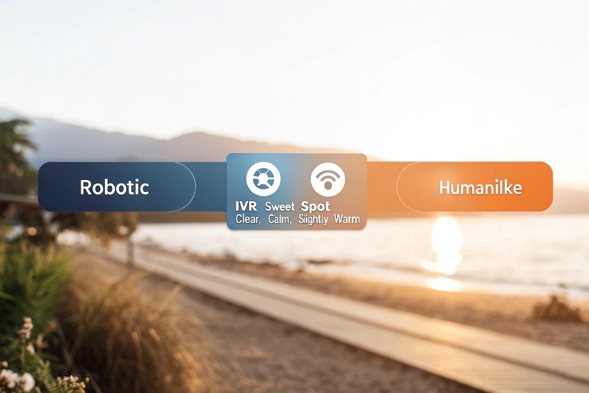 IVR voice slider showing robotic to humanlike speech sweet spot for callers
