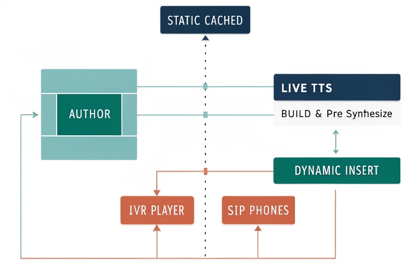 Diagram of live TTS and dynamic prompts for IVR player and SIP phones
