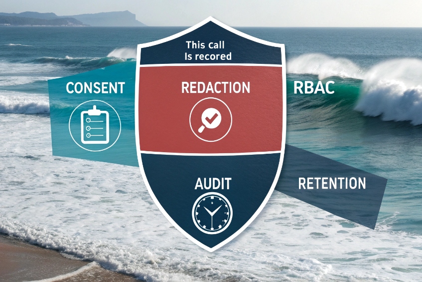 Call recording compliance shield with consent redaction audit retention and RBAC