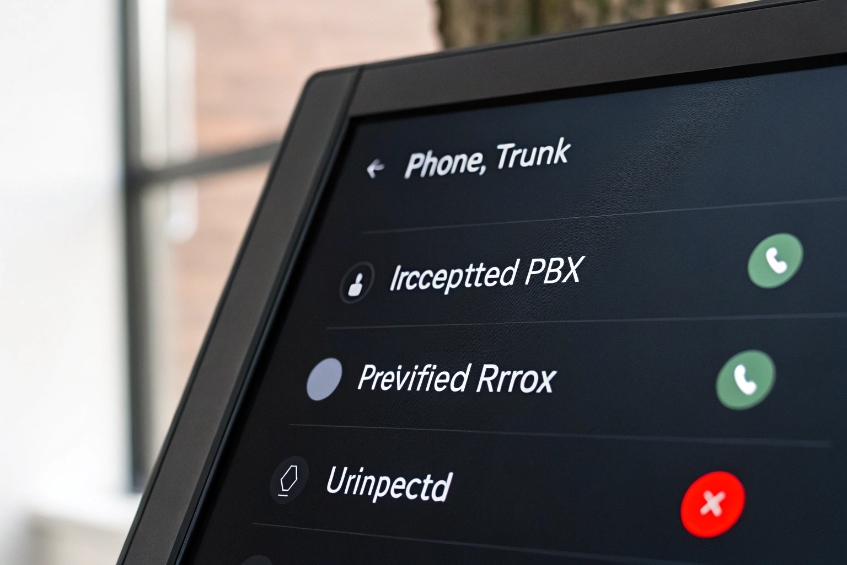 PBX trunk status monitor showing SIP phone registration and connection alerts