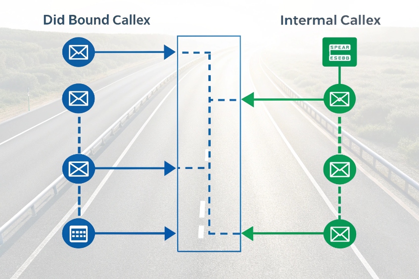 Infographic showing DID inbound calls versus internal calls on routing highway background