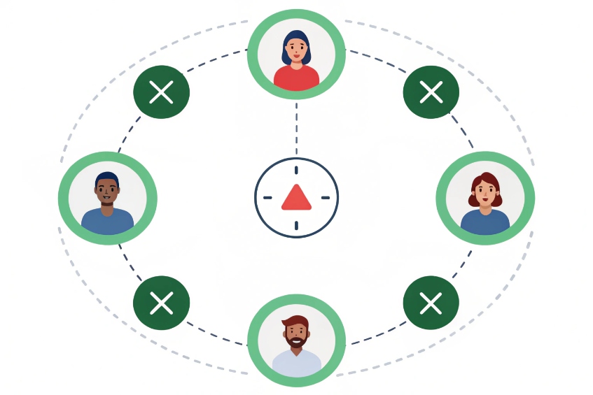 Illustration of support agents in circular SIP ring group for inbound call distribution