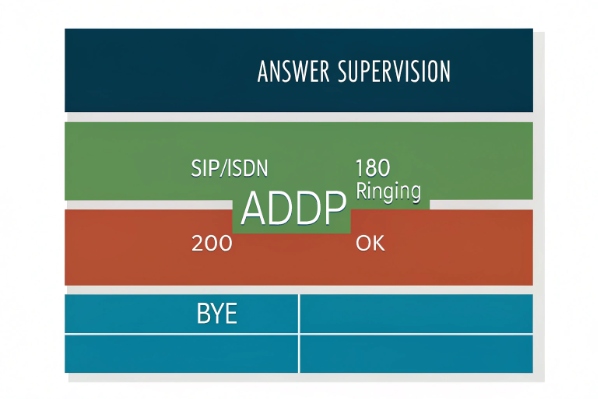 SIP answer supervision diagram showing ringing, call connect and bye messages
