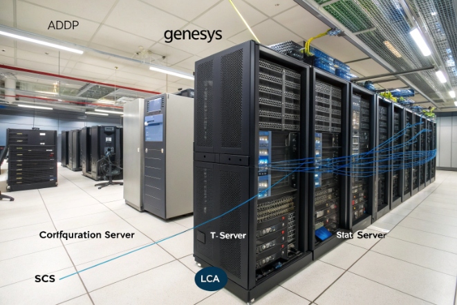 Genesys contact center servers with configuration, routing and statistic components