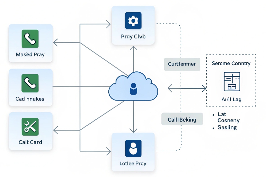 Cloud telephony service routing masked calls, callbacks, and call cards into CRM