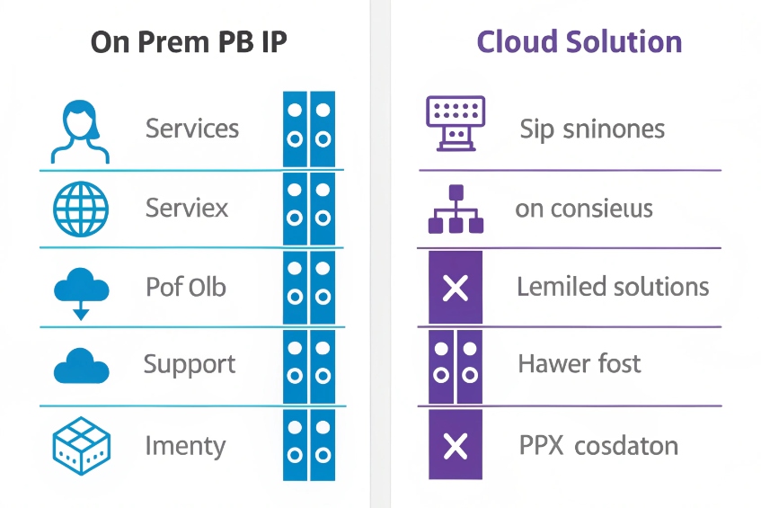 Side-by-side comparison chart of on-prem PBX IP vs cloud phone solution
