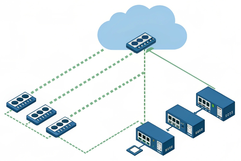 Cloud-managed VoIP gateways linking branch appliances and on-prem devices