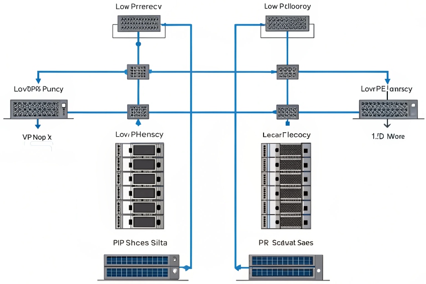 Network diagram of redundant core switches, media servers and recording systems in IP telephony infrastructure