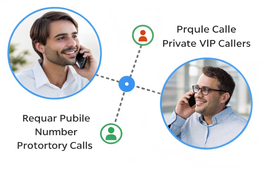 Illustration showing separation of regular public callers and private VIP callers on business phone system