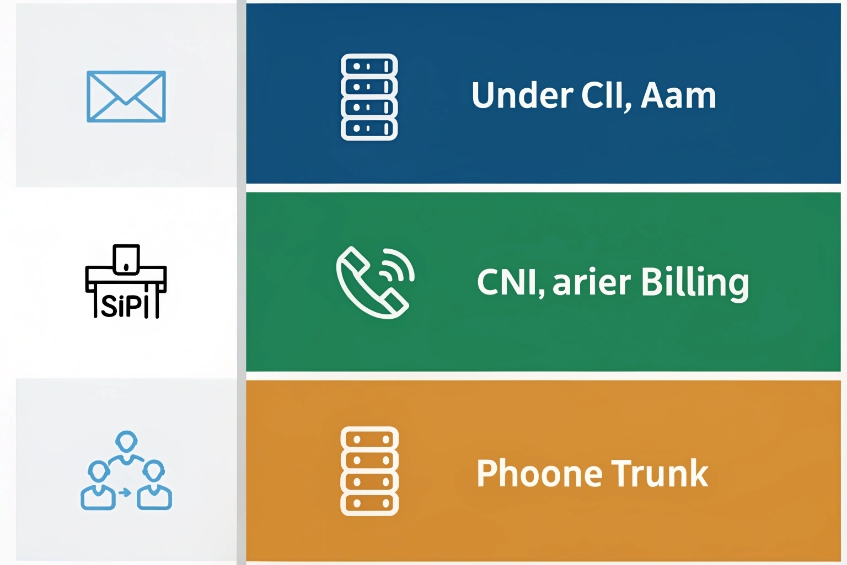 Three-tier SIP services infographic covering carrier billing and phone trunking