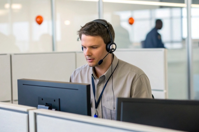 Technical support agent using headset for SIP VoIP calls