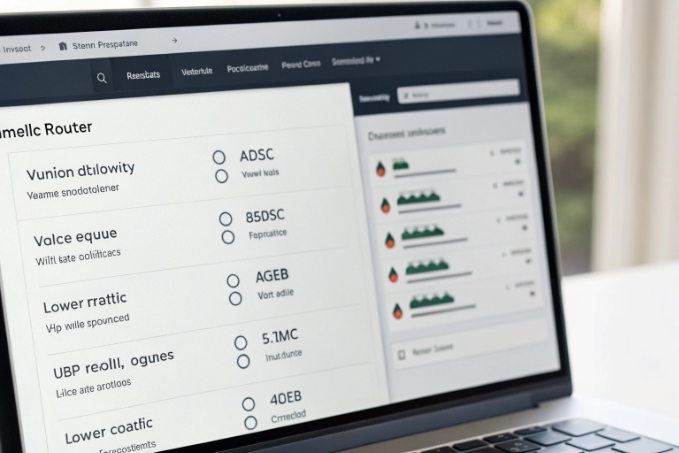 Laptop showing broadband router diagnostic and configuration web interface
