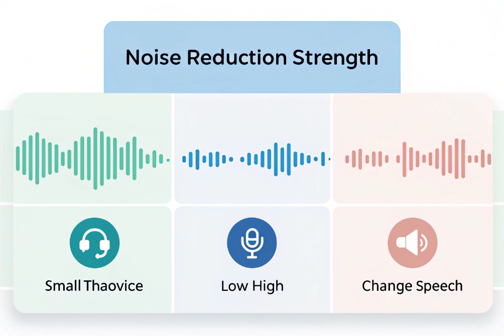 Noise reduction strength interface comparing waveform levels for different audio profiles
