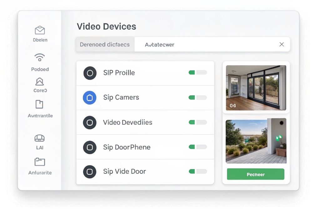 Video management interface listing SIP cameras door phones and IP video devices